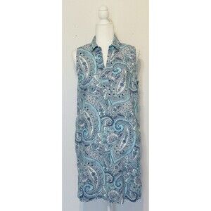 Cynthia Rowley Women Size 6 100% Linen Paisley Sleeveless Midi Dress Lagenlook